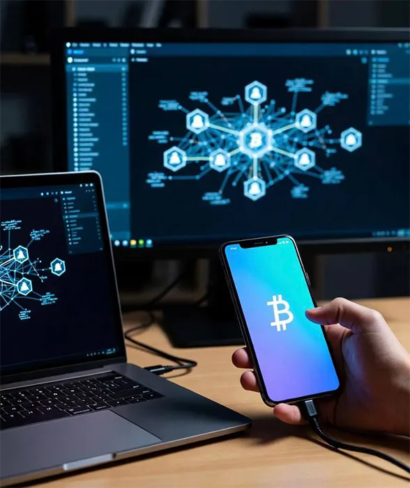 Multi-monitor trading setup displaying advanced candlestick charts and technical analysis tools for cryptocurrency markets