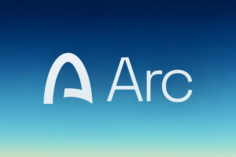 Official white Arc logo and text on a dark blue gradient background, representing the layer-1 blockchain developed by Circle.