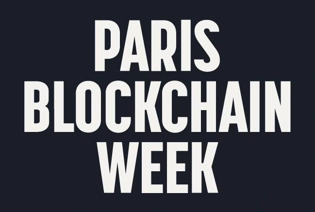 Large white text, stacked vertically over three lines, reads "PARIS BLOCKCHAIN WEEK". The font is a bold, clean sans-serif and is centered against a solid dark navy blue background.