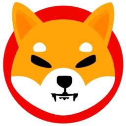The official logo of Shiba Inu (SHIB) featuring a simplified, orange and white Shiba Inu dog face with black eyes and a small mouth.